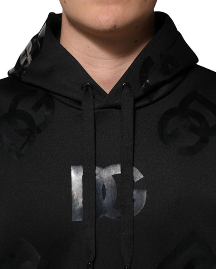 Dolce & Gabbana Black DG Logo Hoodie Metallic Print Sweater