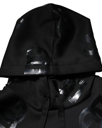 Dolce & Gabbana Black DG Logo Hoodie Metallic Print Sweater