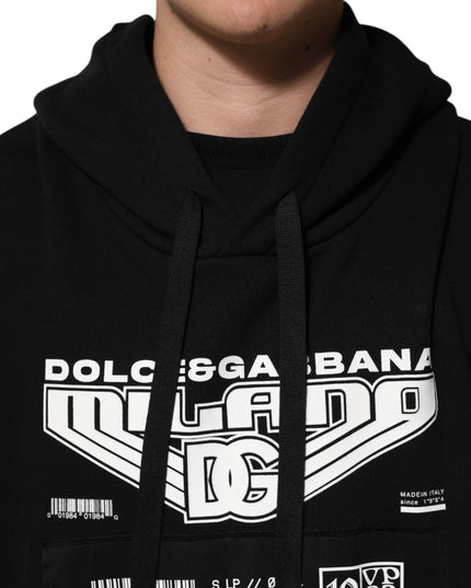 Dolce & Gabbana Black Cotton DG Milano Logo Print Hoodie Sweater