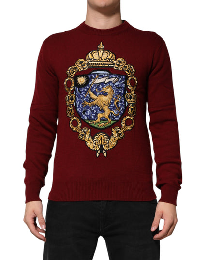 Dolce & Gabbana Burgundy Cashmere Lion Crest Pullover Sweater