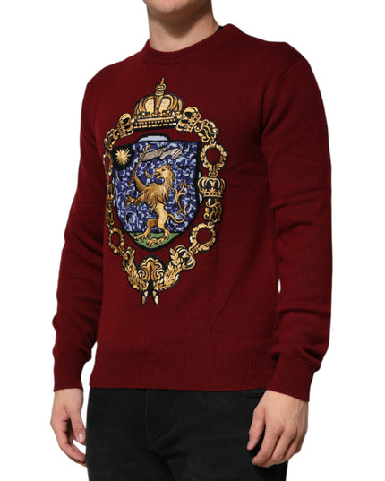 Dolce & Gabbana Burgundy Cashmere Lion Crest Pullover Sweater