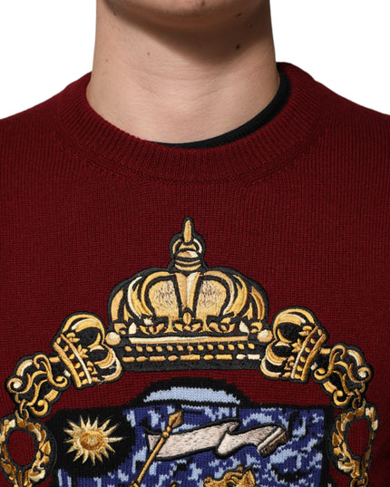 Dolce & Gabbana Burgundy Cashmere Lion Crest Pullover Sweater