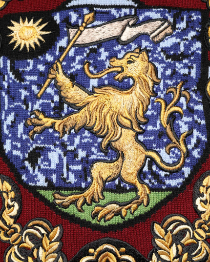 Dolce & Gabbana Burgundy Cashmere Lion Crest Pullover Sweater