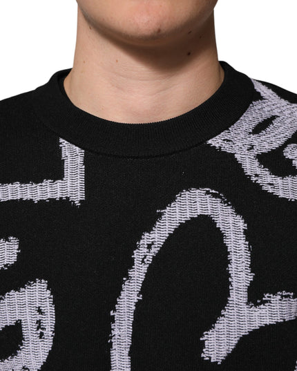 Dolce & Gabbana Black Nylon Wool Heart Print Pullover Sweater
