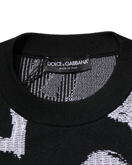 Dolce & Gabbana Black Nylon Wool Heart Print Pullover Sweater