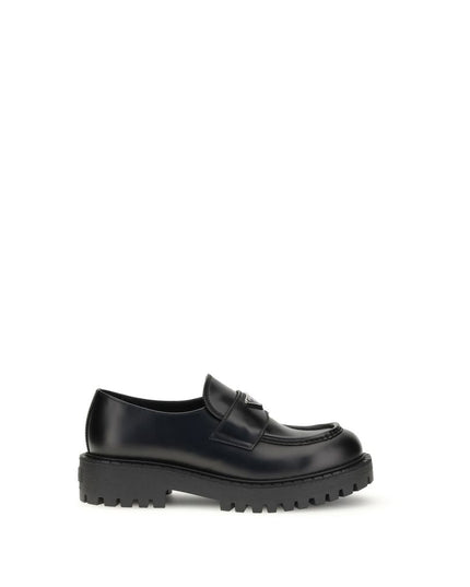 Prada Black Calf Leather Bos Taurus Slip-On Loafers