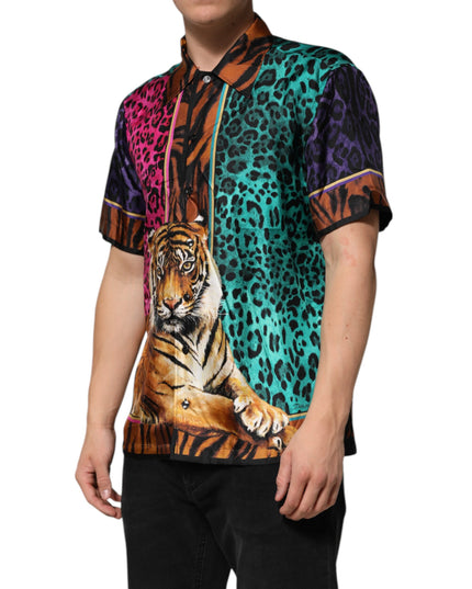 Dolce & Gabbana Multicolor Silk Tiger Print Hawaiian T-shirt