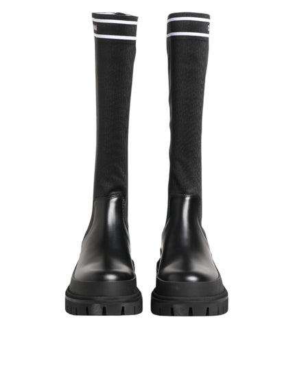 Dolce & Gabbana Black White Polyester Socks High Boots Shoes