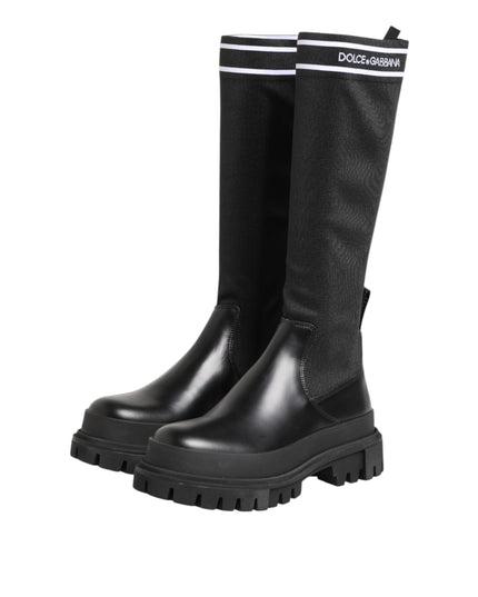 Dolce & Gabbana Black White Polyester Socks High Boots Shoes