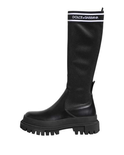 Dolce & Gabbana Black White Polyester Socks High Boots Shoes
