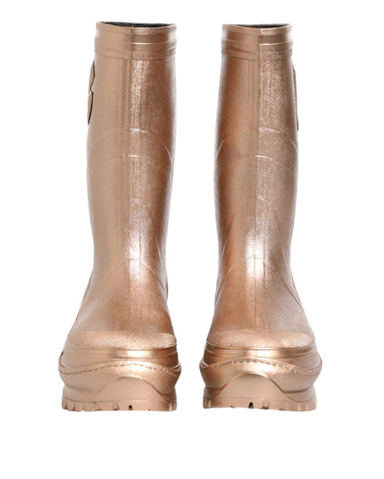 Dolce & Gabbana Rose Gold Rubber Pull On Rain Boots  Shoes