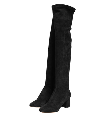 Dolce & Gabbana Black Suede Leather Knee High Boots Shoes