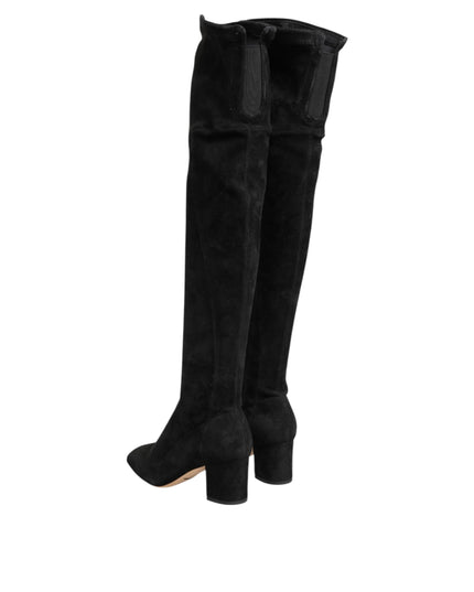 Dolce & Gabbana Black Suede Leather Knee High Boots Shoes