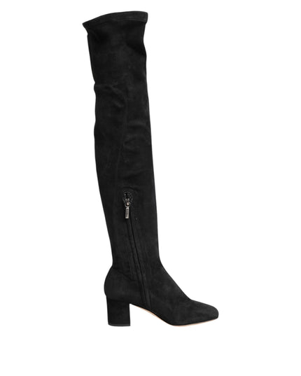 Dolce & Gabbana Black Suede Leather Knee High Boots Shoes