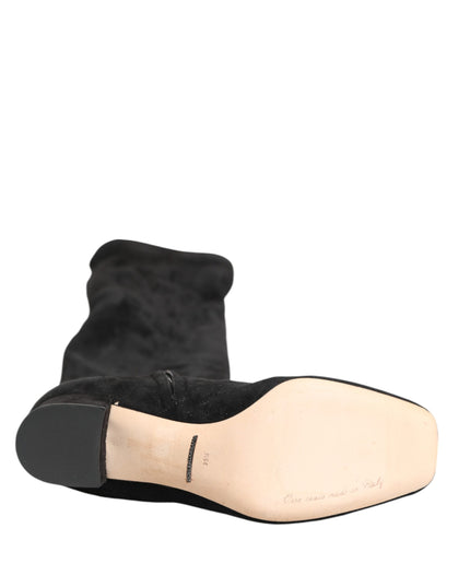 Dolce & Gabbana Black Suede Leather Knee High Boots Shoes