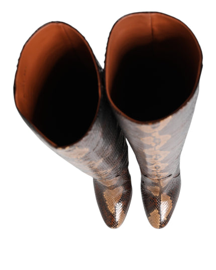 Dolce & Gabbana Brown Python Snakeskin Print Riding Boots Shoes