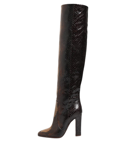 Dolce & Gabbana Brown Python Snakeskin Print Riding Boots Shoes