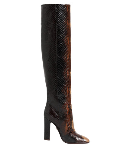 Dolce & Gabbana Brown Python Snakeskin Print Riding Boots Shoes