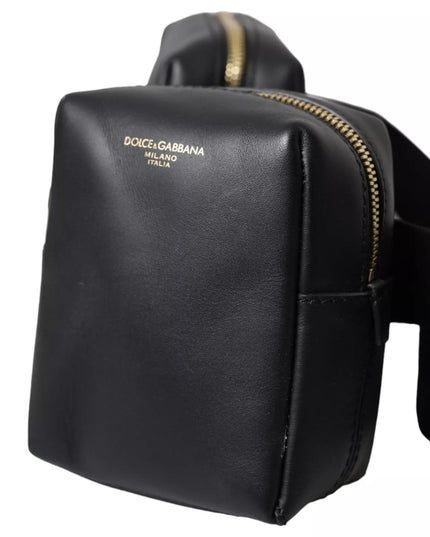 Dolce & Gabbana Black Calfskin Leather Double Waist Belt Fanny Pack Bag