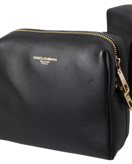 Dolce & Gabbana Black Calfskin Leather Double Waist Belt Fanny Pack Bag