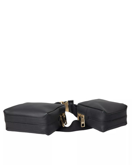Dolce & Gabbana Black Calfskin Leather Double Waist Belt Fanny Pack Bag