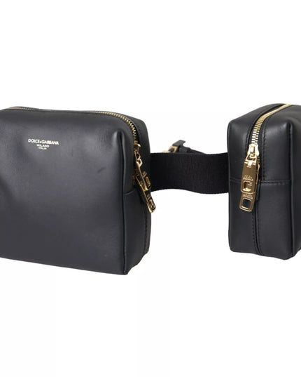Dolce & Gabbana Black Calfskin Leather Double Waist Belt Fanny Pack Bag