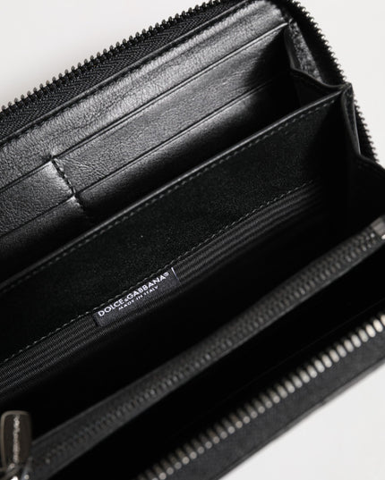Dolce & Gabbana Black Leather Logo Plaque Zip Around Continental Wallet