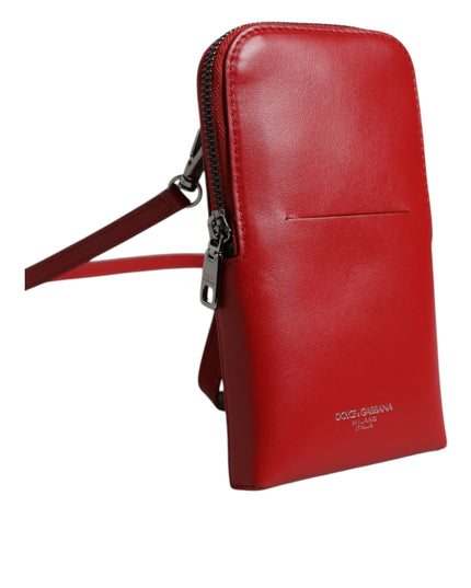 Dolce & Gabbana Red Leather Purse Phone Sling Crossbody Neck Strap Bag