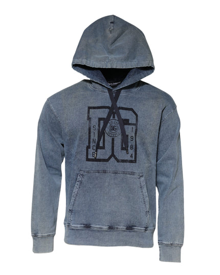 Dolce & Gabbana Blue Cotton Blend Hooded Sweatshirt Sweater
