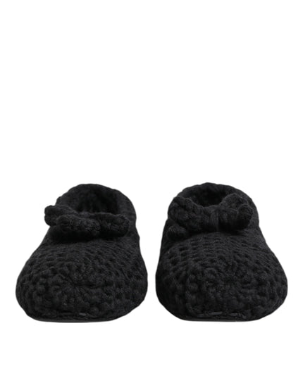 Dolce & Gabbana Black Wool Knit Slip On Ballerina Flats Shoes
