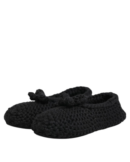 Dolce & Gabbana Black Wool Knit Slip On Ballerina Flats Shoes