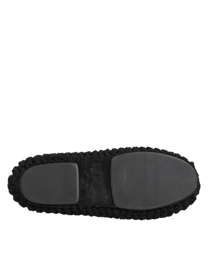 Dolce & Gabbana Black Wool Knit Slip On Ballerina Flats Shoes