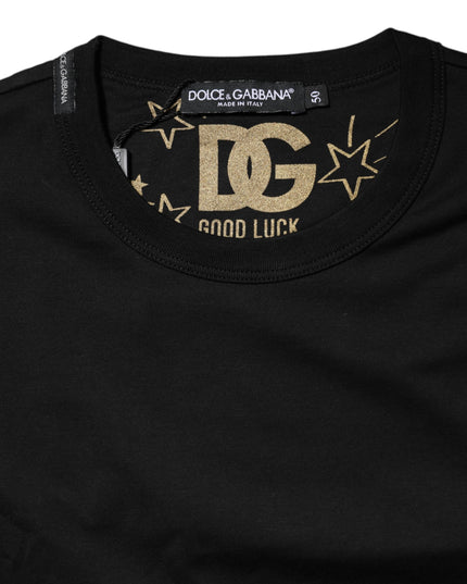 Dolce & Gabbana Black Cotton Logo Print Crew Neck T-shirt
