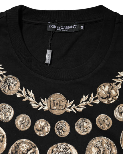 Dolce & Gabbana Black Coin Print Cotton Crew Neck T-shirt