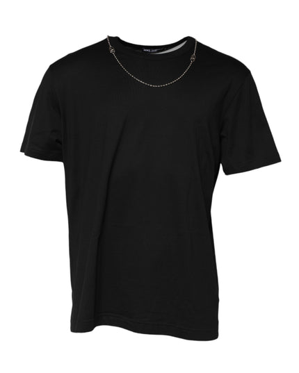 Dolce & Gabbana Black Chain Necklace Cotton Crewneck T-shirt