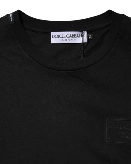 Dolce & Gabbana Black Logo Plaque Cotton Crew Neck T-shirt