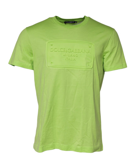 Dolce & Gabbana Green Embossed Logo Cotton Crew Neck T-shirt