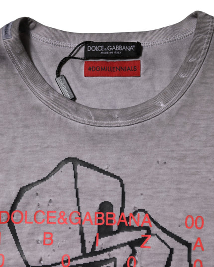 Dolce & Gabbana Gray Graphic Print Cotton Crew Neck T-shirt