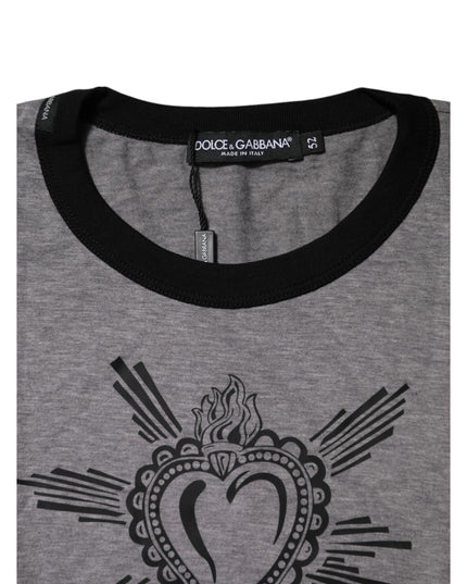 Dolce & Gabbana Gray Sacred Heart Cotton Crew Neck T-shirt