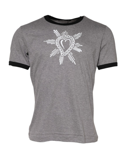 Dolce & Gabbana Gray Sacred Heart Cotton Crew Neck T-shirt