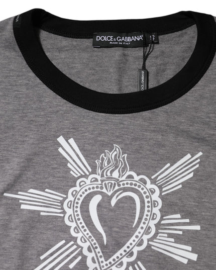 Dolce & Gabbana Gray Sacred Heart Cotton Crew Neck T-shirt