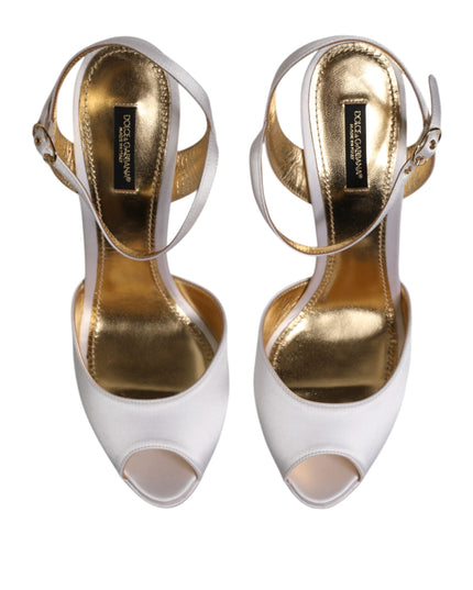 Dolce & Gabbana White Satin Platform Heels Sandals Shoes