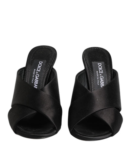 Dolce & Gabbana Black Logo KEIRA Satin Slides Sandals Shoes