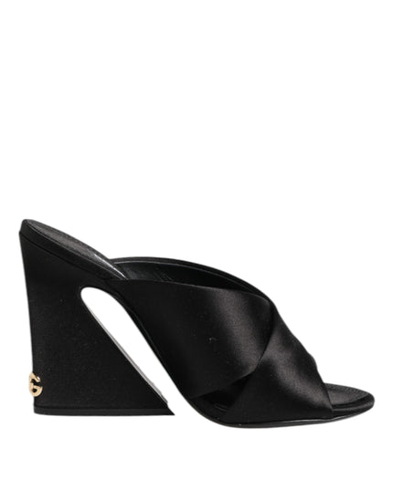 Dolce & Gabbana Black Logo KEIRA Satin Slides Sandals Shoes