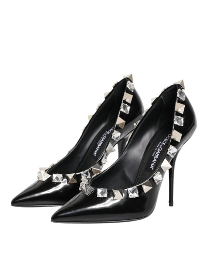 Dolce & Gabbana Black Crystals Studs Stiletto Pumps Shoes