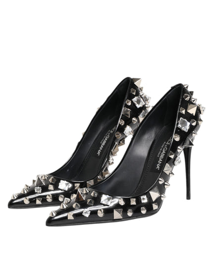 Dolce & Gabbana Black Crystals Studs Stiletto Pumps Shoes