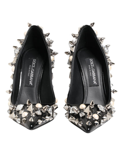 Dolce & Gabbana Black Crystals Studs Stiletto Pumps Shoes