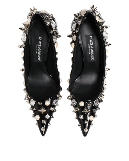 Dolce & Gabbana Black Crystals Studs Stiletto Pumps Shoes