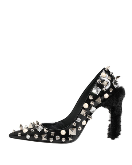 Dolce & Gabbana Black Crystals Studs Stiletto Pumps Shoes
