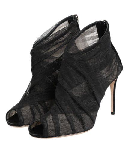 Dolce & Gabbana Black Mesh Stiletto Heels Ankle Boots Shoes